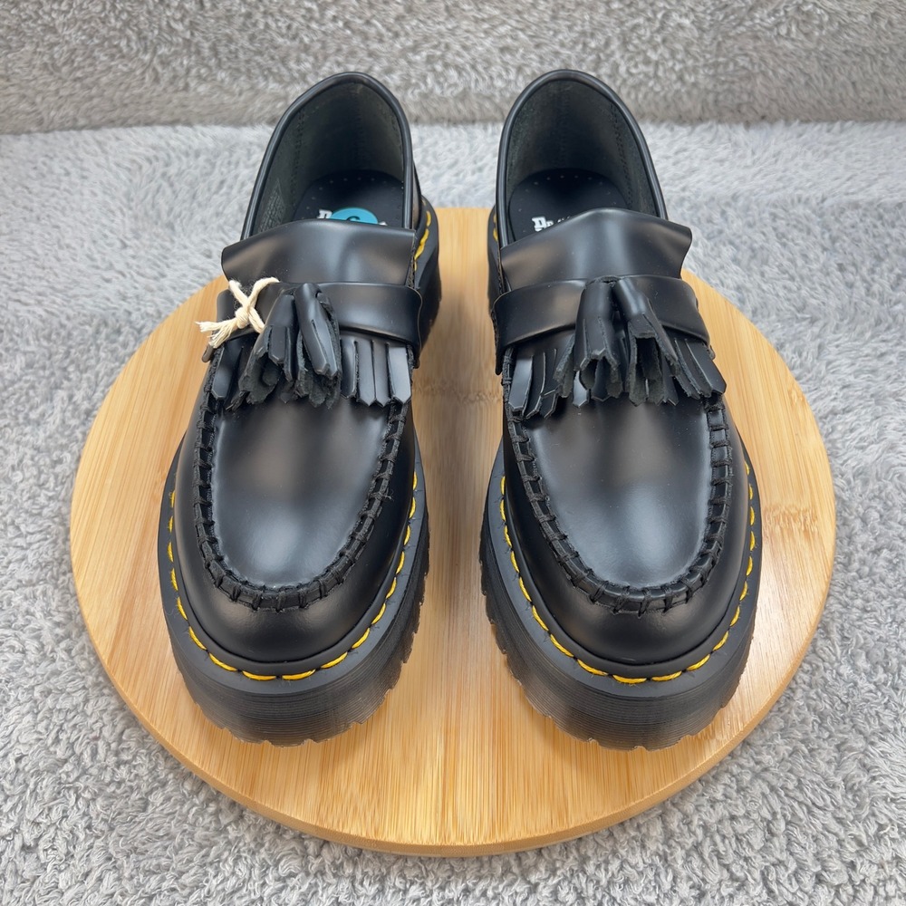 Dr Martens Platform Tassel Loafers Black Leather Chunky Womens 7 Goth Academia - Picture 2 of 11